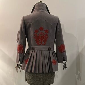 Embroidered Boho-Chic Wool Blend Peplum Jacket - Unique!!